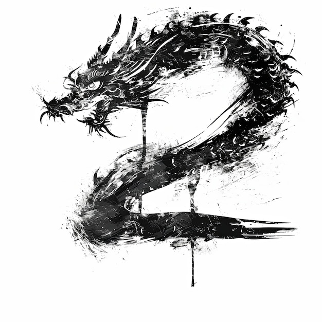 Photo chinese grunge ink painted dragon design element