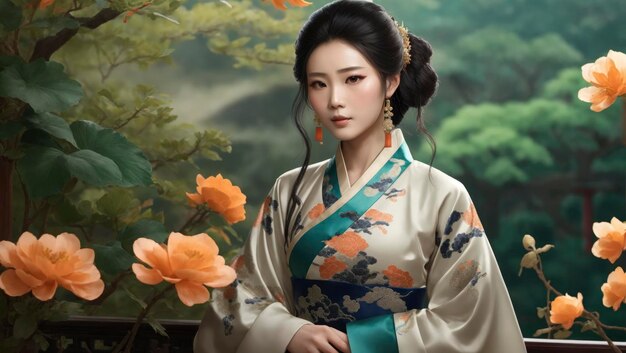 Chinese Hanfu Classical Beauty Country Style Painting Noble Wallpaper Background Illustration