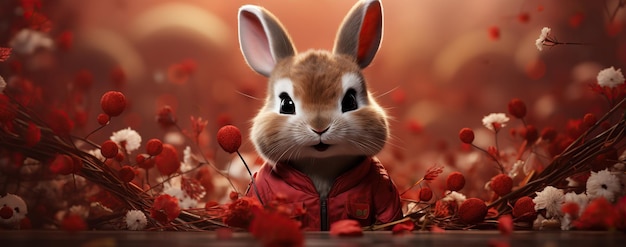 Chinese Happy new year with cute rabbit Animal holidays cartoon character Created with Generative AI