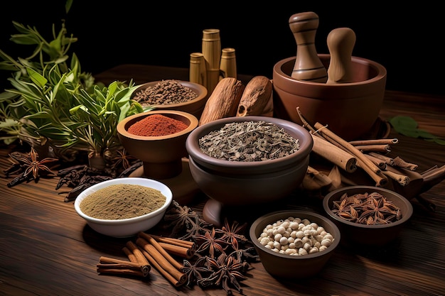 Chinese herbal medicine on the desktop AI technology generated image