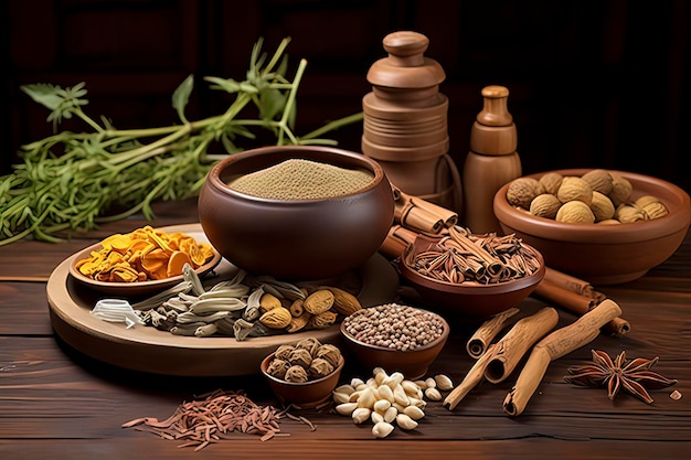 Chinese herbal medicine on the desktop AI technology generated image