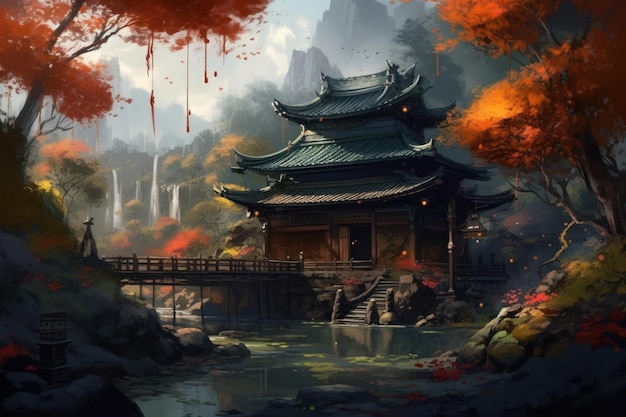 A chinese house in the forest