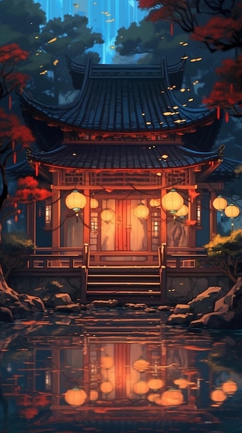 A chinese house in the night