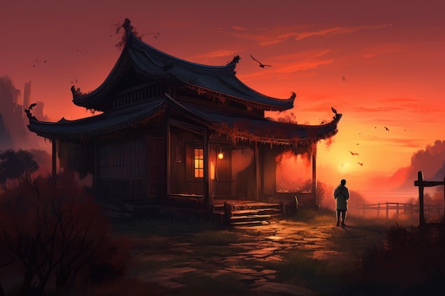 Chinese house sunset Culture landmark Generate AI