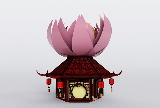 Chinese house traditional temple 3d illustration on white background