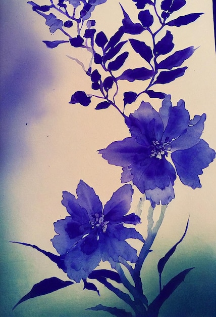 chinese ink painting floral , beautiful flowers , purple plant