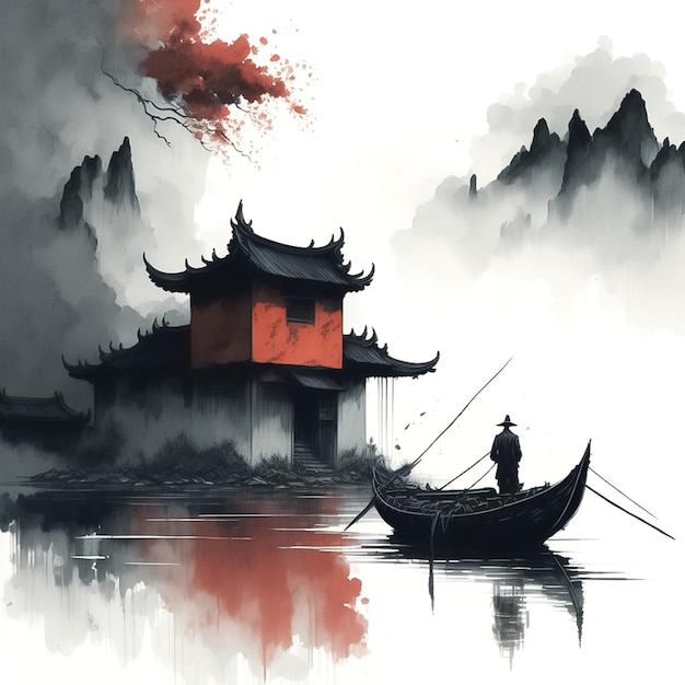 Chinese ink painting muted colors design