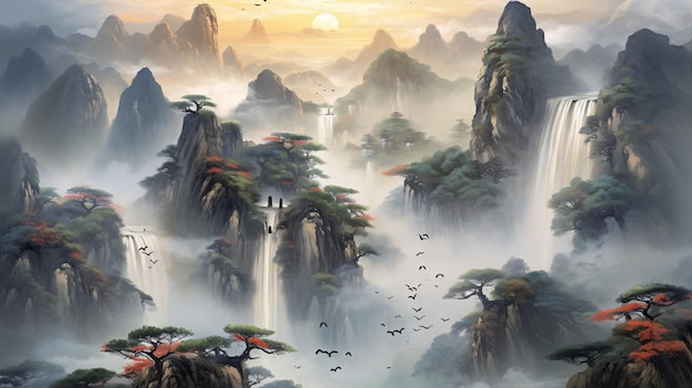 Chinese inkt landschapsschilderkunst