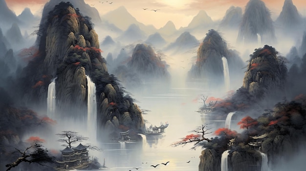 Chinese inkt landschapsschilderkunst