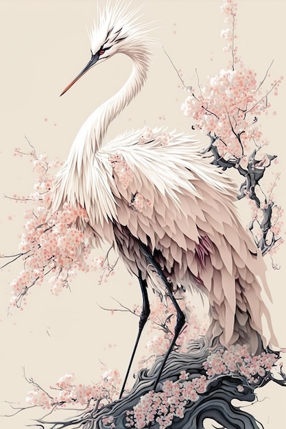 Photo chinese and japanese art cherry blossoms sakura and cranes luxury oriental style background generatrd ai