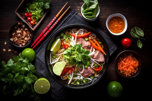 写真 中国の日本丼麺野菜の食事の背景食品熱いスープアジアの生成ai