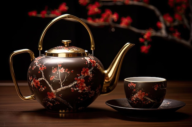 Chinese and Japanese tea cup and kettle with an Asian flair