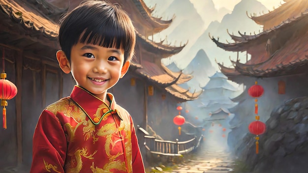 Chinese jongen en het Chinese Nieuwjaar