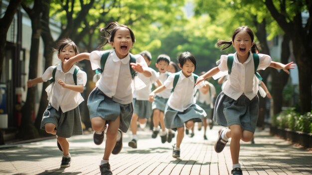 사진 중국 아이들은 휴식의 즐거움을 받아들이고 웃는 게임을 합니다.