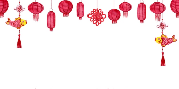 chinese knot isolated hand drawn watercolor illustration set