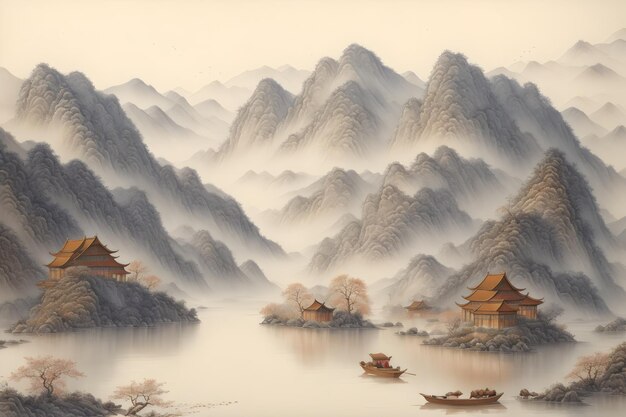 Фото Тушь китайского пейзажного искусства
