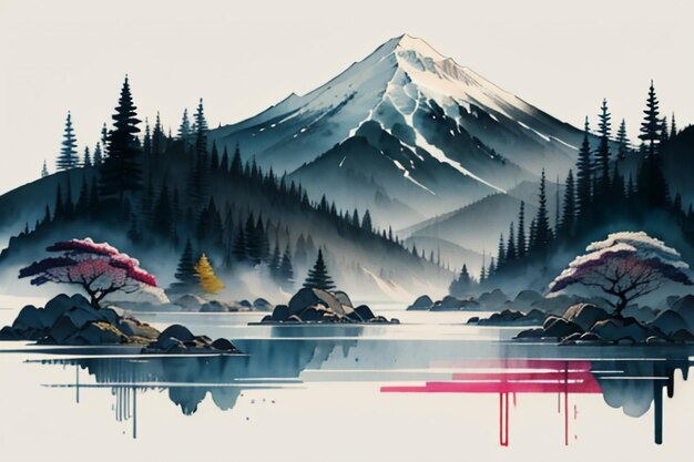 Chinese landscape background mural ink and watercolor mountain wallpaper design simple cover