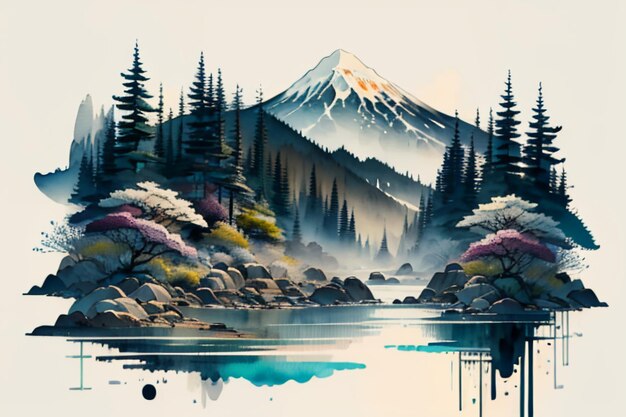 Chinese landscape background mural ink and watercolor mountain wallpaper design simple cover