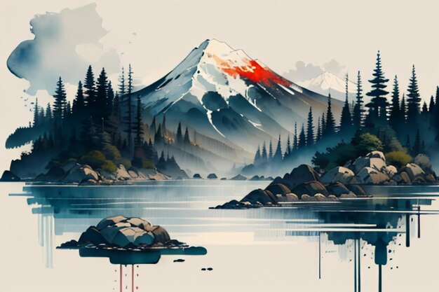 Chinese landscape background mural ink and watercolor mountain wallpaper design simple cover