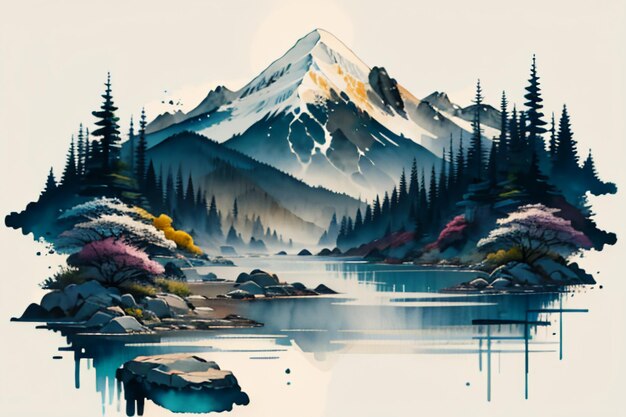 Chinese landscape background mural ink and watercolor mountain wallpaper design simple cover