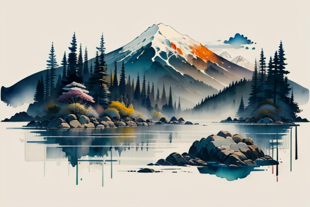 Chinese landscape background mural ink and watercolor mountain wallpaper design simple cover