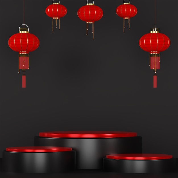 Chinese lantaarn mockup podium voor productpresentatie