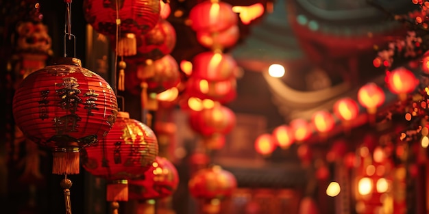 Chinese lantaarns in een Chinese tempel Chinese Lunar nieuwjaar achtergrond