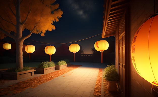 Chinese lantern in autumn festival ai generated