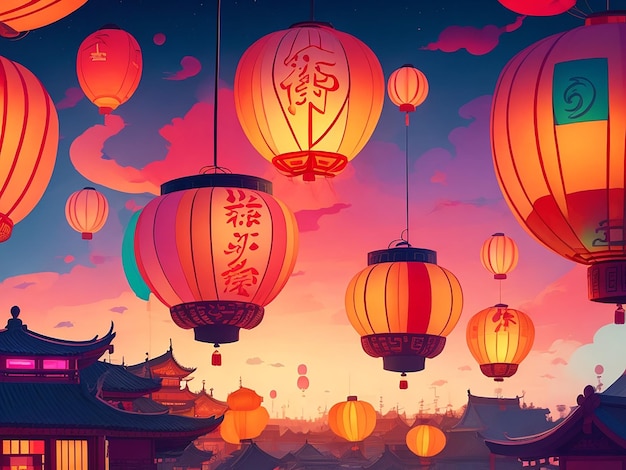 中国のランターン・フェスティバルのイラスト