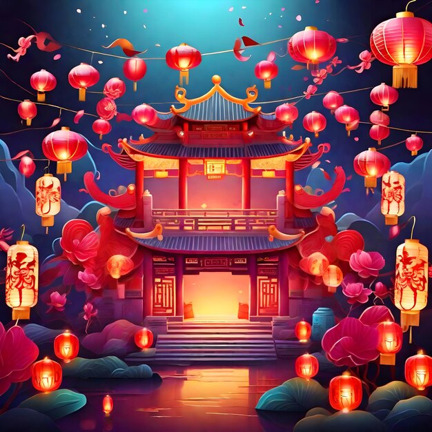 中国のランタンフェスティバル (Chinese Lantern Festival) は様々な形状のランタンを用いて新年の祝賀を AI が生成するものです