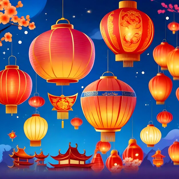 Premium Photo Chinese lantern festival with lanterns of various