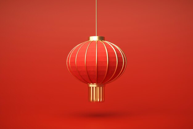 Chinese lantern on red background lamp light china celebration traditional holiday 3D rendering