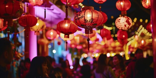 Chinese lanterns of chinese lunar new year festival blurred background