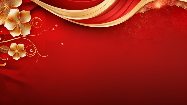 Chinese lanterns and flowers on red background vector banner