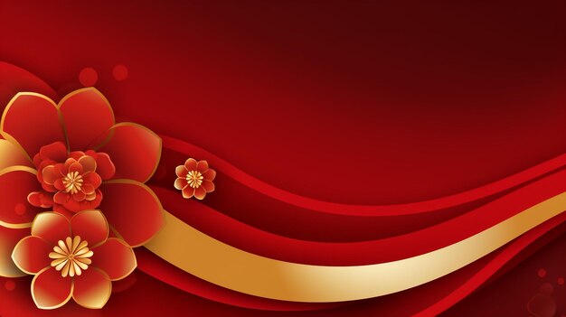 Chinese lanterns and flowers on red background vector banner