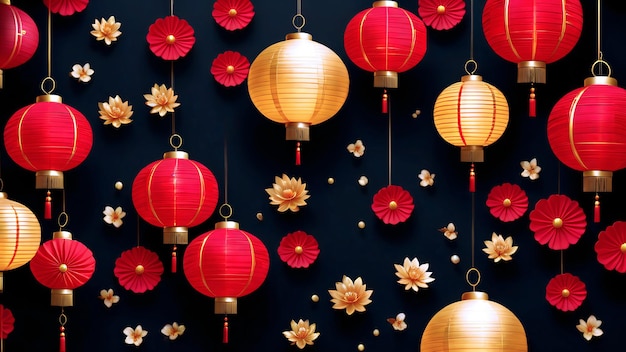 Chinese lanterns and flowers