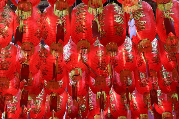 Chinese lanterns hanging on the gallery for blessing