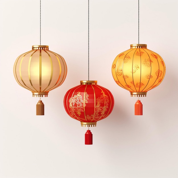 chinese lanterns hanging a soft neutral background beautiful background lunar year AI generated