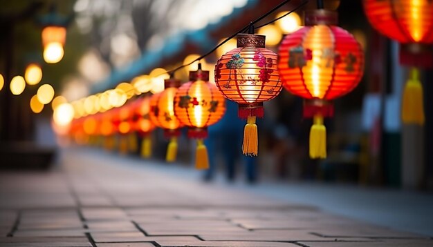 Chinese lanterns illuminate the night celebrating traditional culture generated by AI