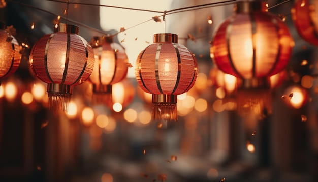 Chinese lanterns illuminate the night celebrating traditional festivals generated by artificial intelligence