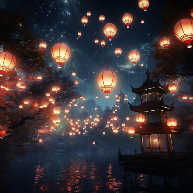 Chinese lanterns illuminate the night symbolizing