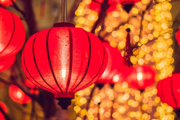 Chinese lanterns during new year festival. Vietnamese New Year