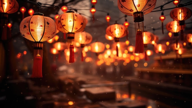 Chinese lanterns at night in the city