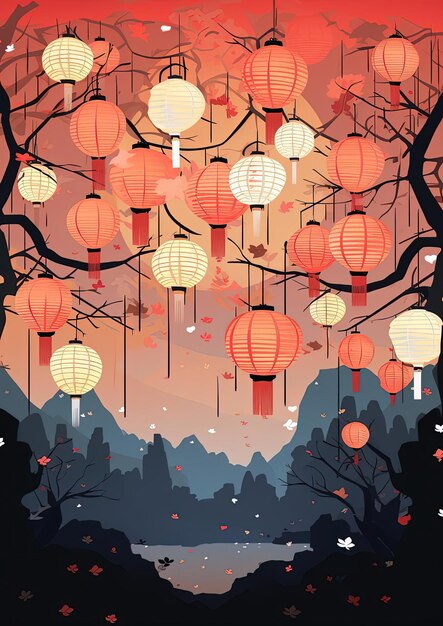 chinese lanterns vector in the style of experimental typography