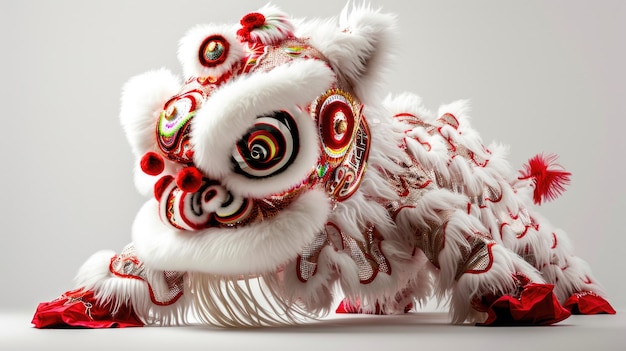 Chinese lion costume dance during Chinese New Year celebration on white background