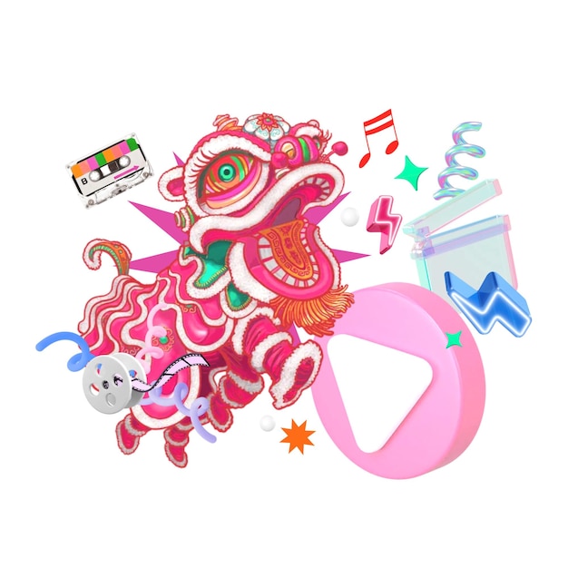 chinese lion png entertainment collage remix illustration transparent background