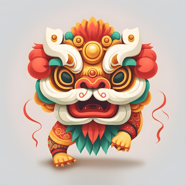 A chinese lion with a chinese symbol on its face