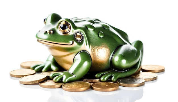 Photo chinese lucky money frog with coin feng shui white background