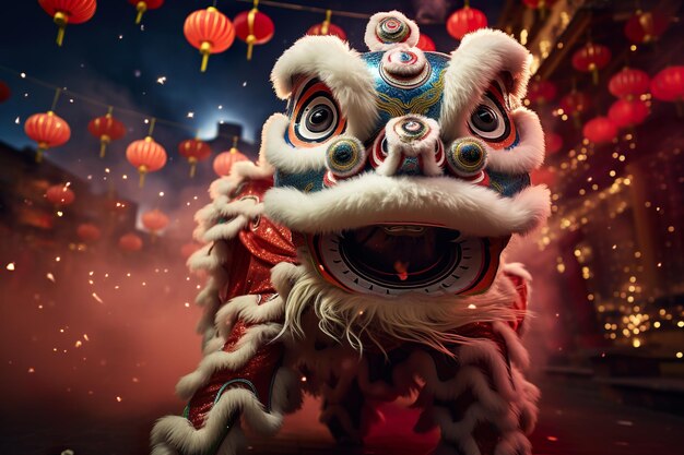 Фото Китайский танц лунного льва празднует новый год