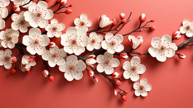 흰색 매화 꽃 빈 텍스트 공간 한쪽을 가진 중국 음력 설 배경 디자인 개념